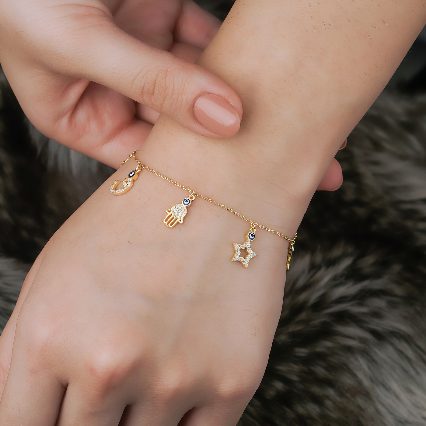 ALMIRA 925 Sterling Silber Glücksarmband verschiedene Symbole Anhänger Armband Nazar Auge Kleeblatt