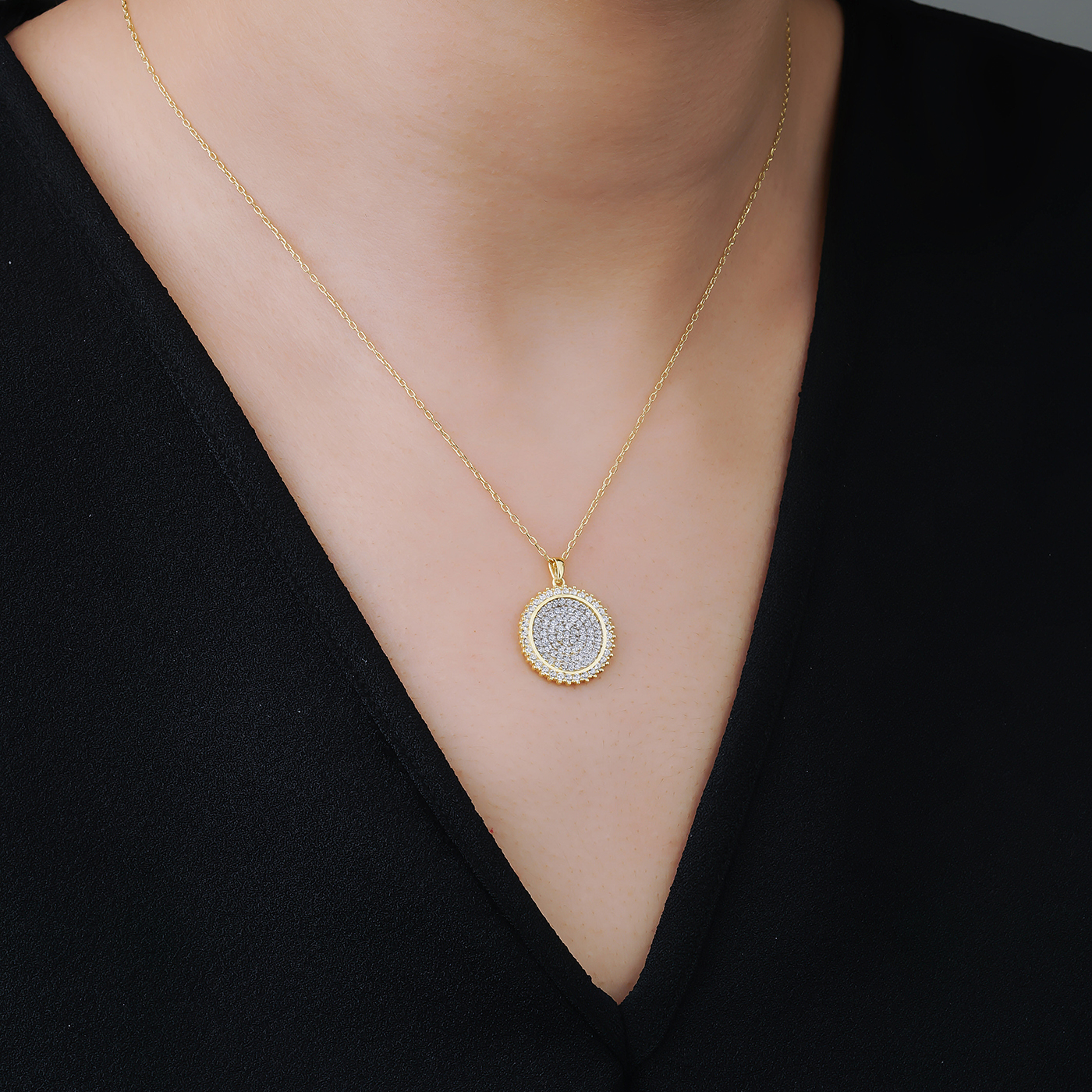 ALMIRA 925 Sterling Silber Damen Halskette Silberschmuck Kette Zirkonia Steine Anhänger rund Kreis 1