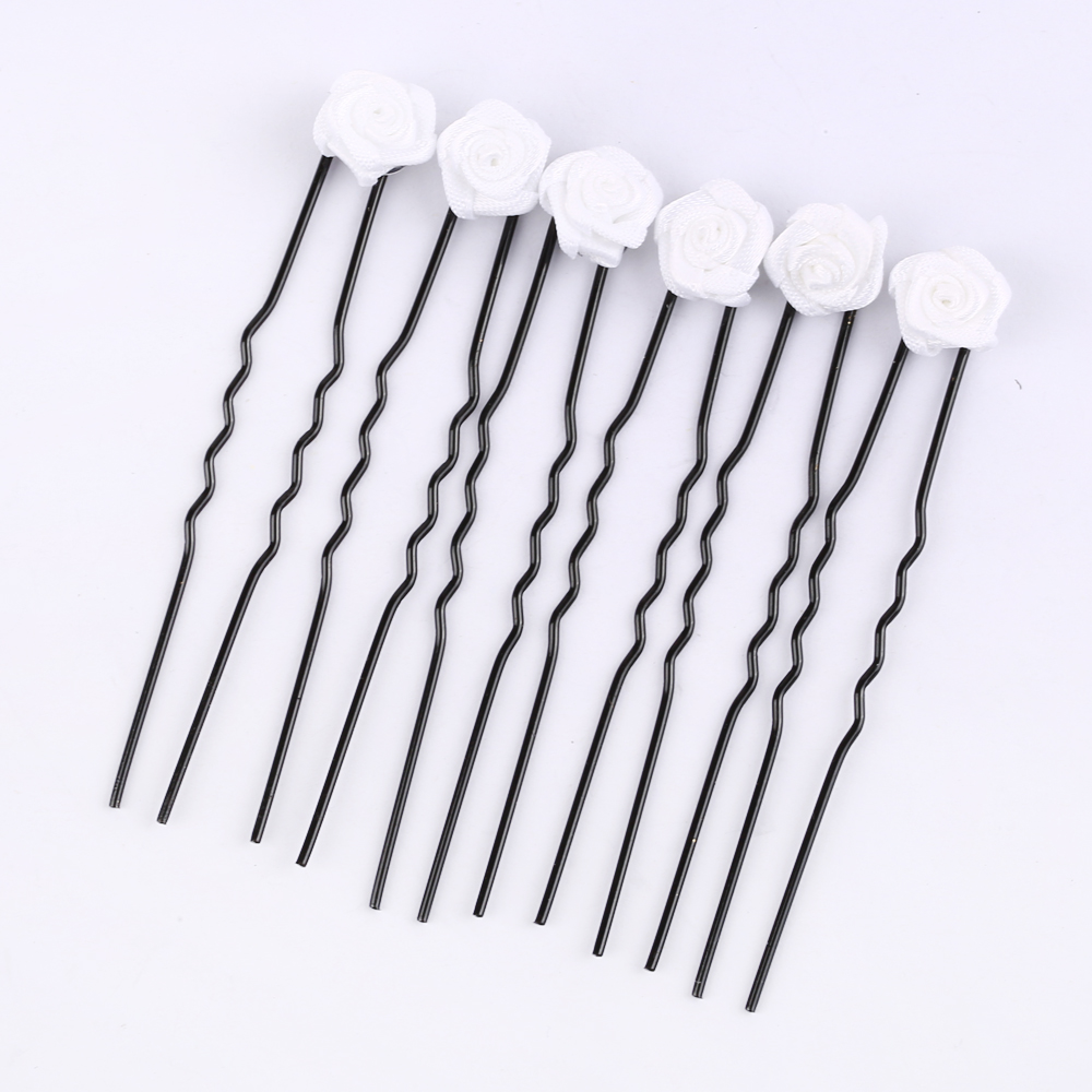 Brautschmuck Haarnadel Stoff Rose Weiß