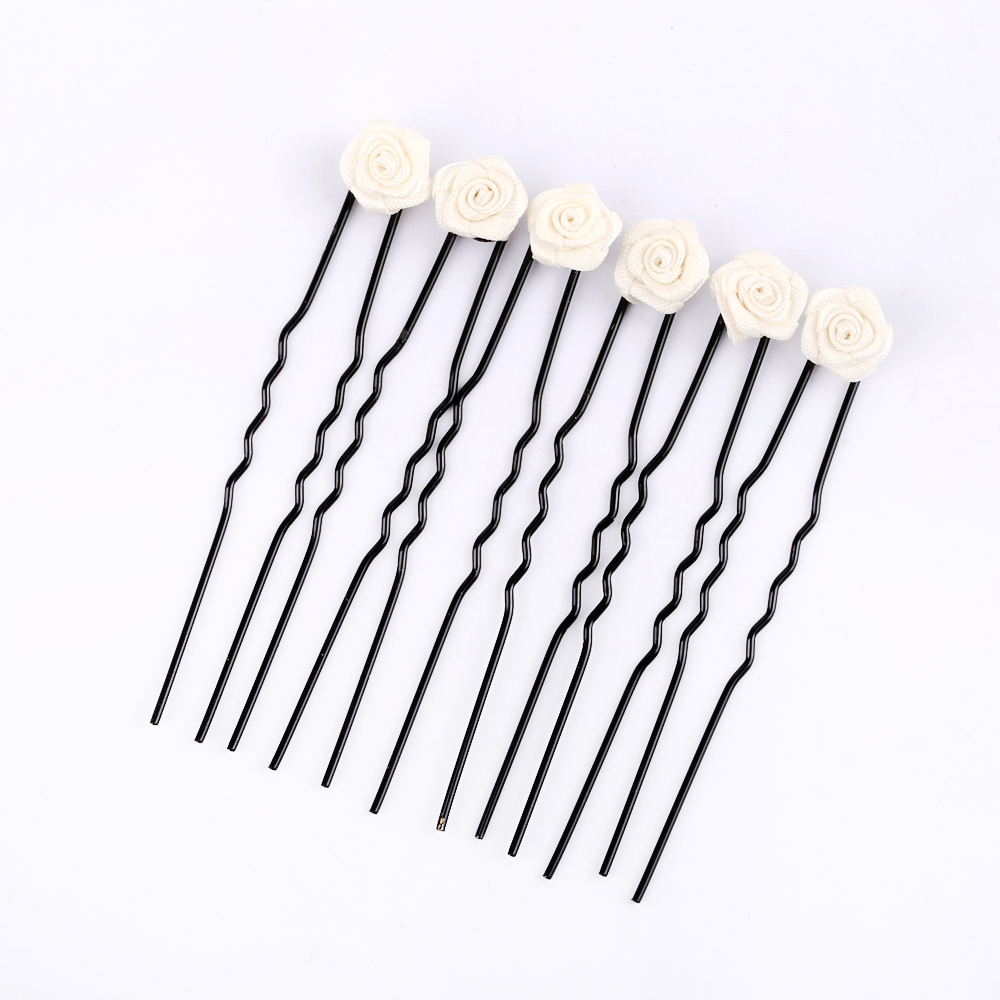 Brautschmuck Haarnadel Stoff Rose Creme