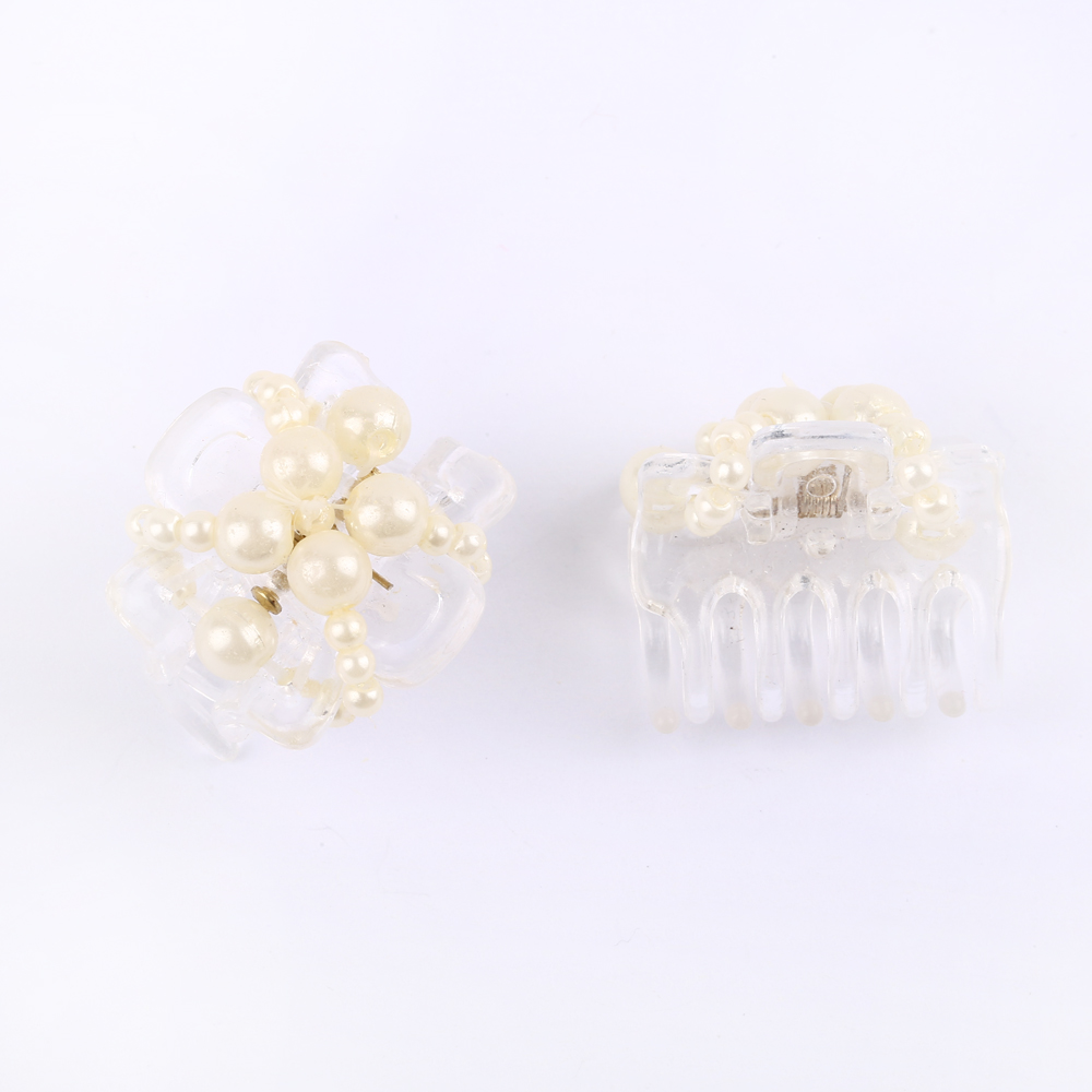 Haarschmuck Haarklammer transparent Perle Creme klein