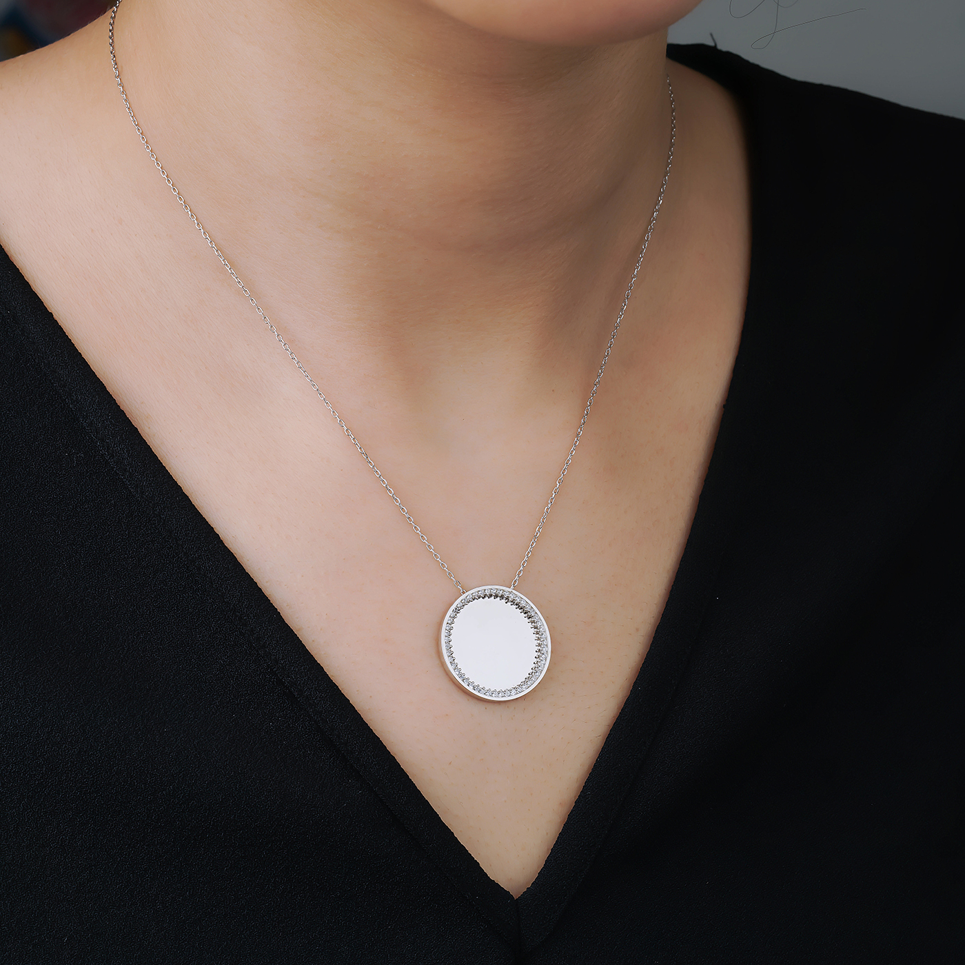 ALMIRA 925 Sterling Silber Damen Halskette Platte Silberschmuck Zirkonia